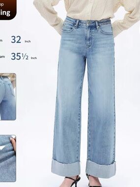 DOSSEVISU Woman Mid Rise Cuffed Wide Leg Jeans  New Size 24